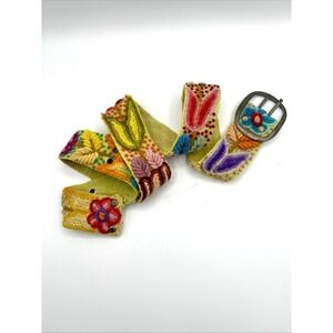 Jenny Krauss Wool Embroidered Belt WOMENS Medium Crochet Boho Indi Hippie AC